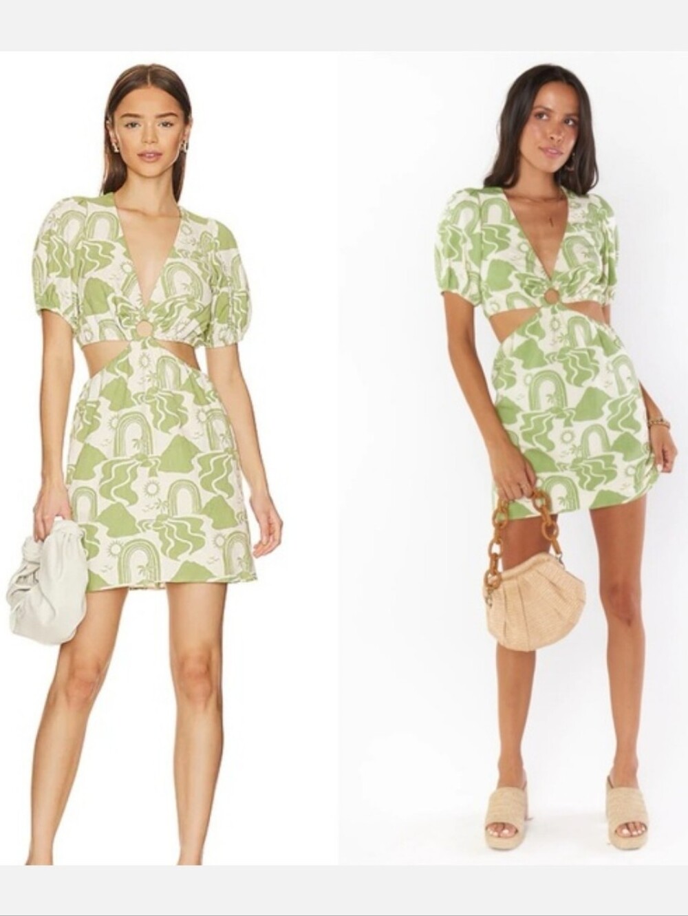 Show Me Your Mumu Green Cutout Puff Sleeve Dress Size L